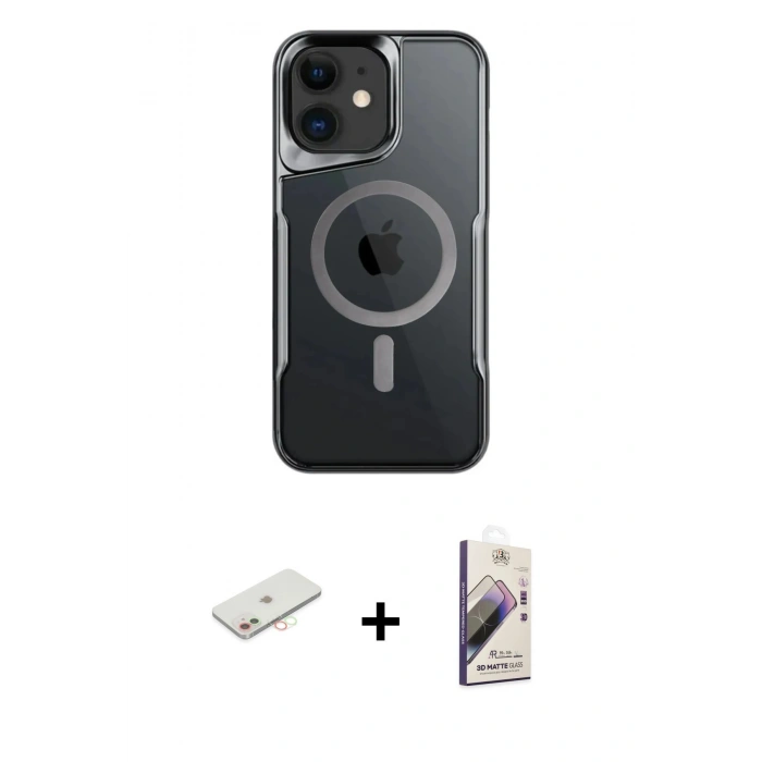 MARSİLYAN™- iPhone 11 Kılıf Yadigar Klasik Özel Seri - Siyah Bilvis 3D Mat Cam Ekran Koruyucu + Renkli Kamera Lens Koruma Cam - YL