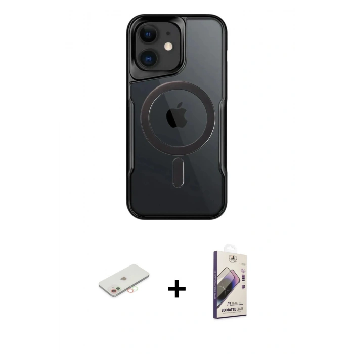 MARSİLYAN™- iPhone 11 Kılıf Yadigar Klasik Özel Seri - Siyah Bilvis 3D Mat Cam Ekran Koruyucu + Renkli Kamera Lens Koruma Cam - YL