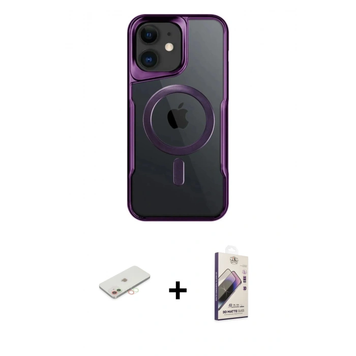 MARSİLYAN™- iPhone 11 Kılıf Yadigar Klasik Özel Seri - Siyah Bilvis 3D Mat Cam Ekran Koruyucu + Renkli Kamera Lens Koruma Cam - YL