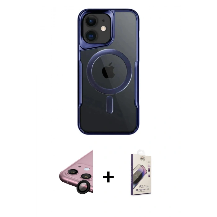 MARSİLYAN™- iPhone 11 Kılıf Yadigar Klasik Özel Seri - Siyah Bilvis 3D Mat Cam Ekran Koruyucu + Raze Metal Kamera Lens - SH