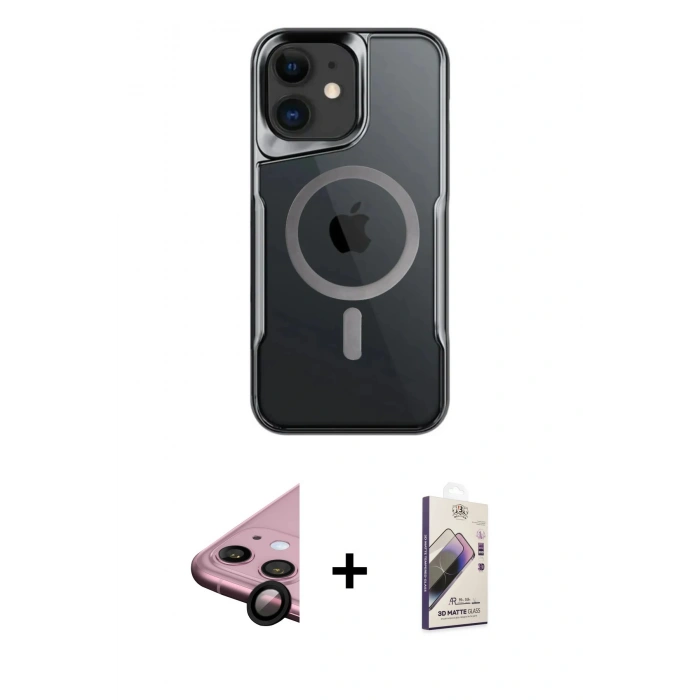 MARSİLYAN™- iPhone 11 Kılıf Yadigar Klasik Özel Seri - Siyah Bilvis 3D Mat Cam Ekran Koruyucu + Raze Metal Kamera Lens - SH