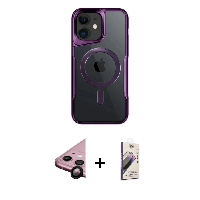 MARSİLYAN™- iPhone 11 Kılıf Yadigar Klasik Özel Seri - Siyah Bilvis 3D Mat Cam Ekran Koruyucu + Raze Metal Kamera Lens - SH
