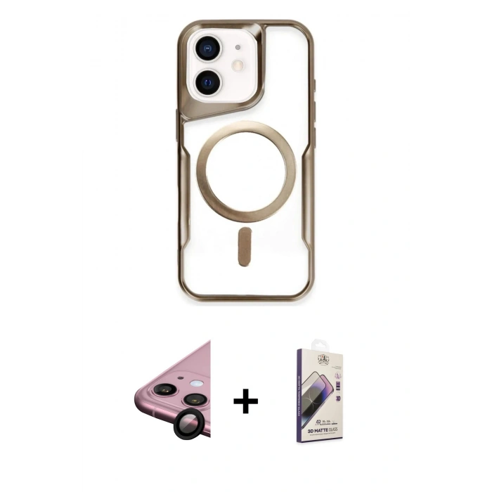 MARSİLYAN™- iPhone 11 Kılıf Yadigar Klasik Özel Seri - Siyah Bilvis 3D Mat Cam Ekran Koruyucu + Raze Metal Kamera Lens - SH