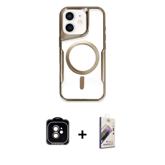 MARSİLYAN™- iPhone 11 Kılıf Yadigar Klasik Özel Seri - Siyah Bilvis 3D Mat Cam Ekran Koruyucu + PVD Metal Kamera Lens - TU