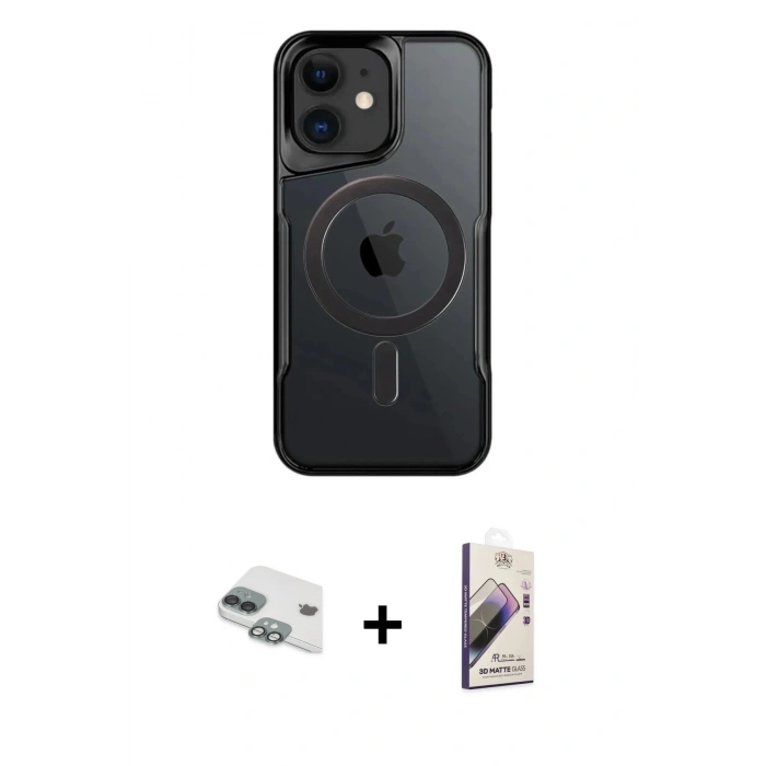 MARSİLYAN™- iPhone 11 Kılıf Yadigar Klasik Özel Seri - Siyah Bilvis 3D Mat Cam Ekran Koruyucu + Pers Alüminyum Kamera Lens - YL