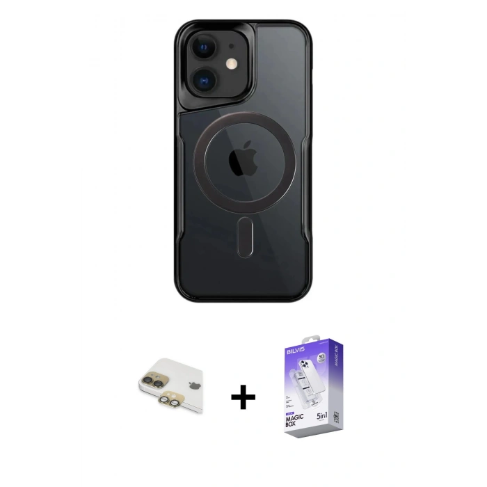 MARSİLYAN™- iPhone 11 Kılıf Yadigar Klasik Özel Seri - Siyah Bilvis 5in1 3D Magic Cam Ekran Koruyucu + Pers Alüminyum Kamera Lens - GD