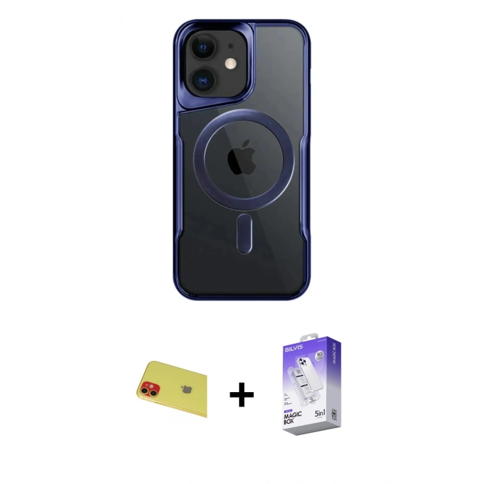 MARSİLYAN™- iPhone 11 Kılıf Yadigar Klasik Özel Seri - Siyah Bilvis 5in1 3D Magic Cam Ekran Koruyucu + Rainbow Kamera Lens Koruma Cam - KI