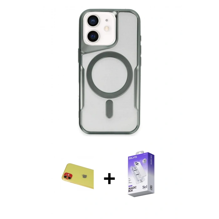 MARSİLYAN™- iPhone 11 Kılıf Yadigar Klasik Özel Seri - Siyah Bilvis 5in1 3D Magic Cam Ekran Koruyucu + Rainbow Kamera Lens Koruma Cam - KI