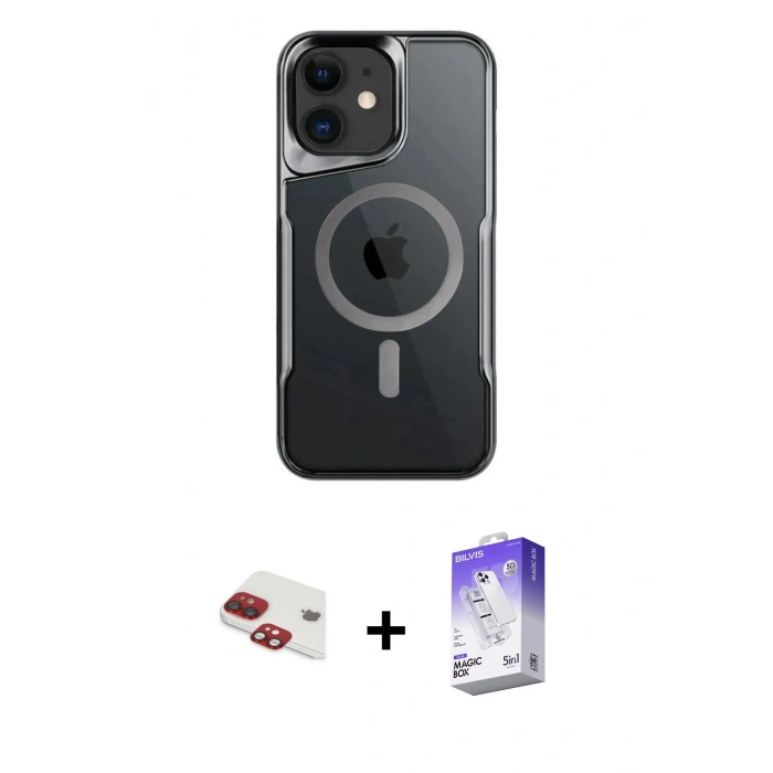 MARSİLYAN™- iPhone 11 Kılıf Yadigar Klasik Özel Seri - Siyah Bilvis 5in1 3D Magic Cam Ekran Koruyucu + Pers Alüminyum Kamera Lens - KI