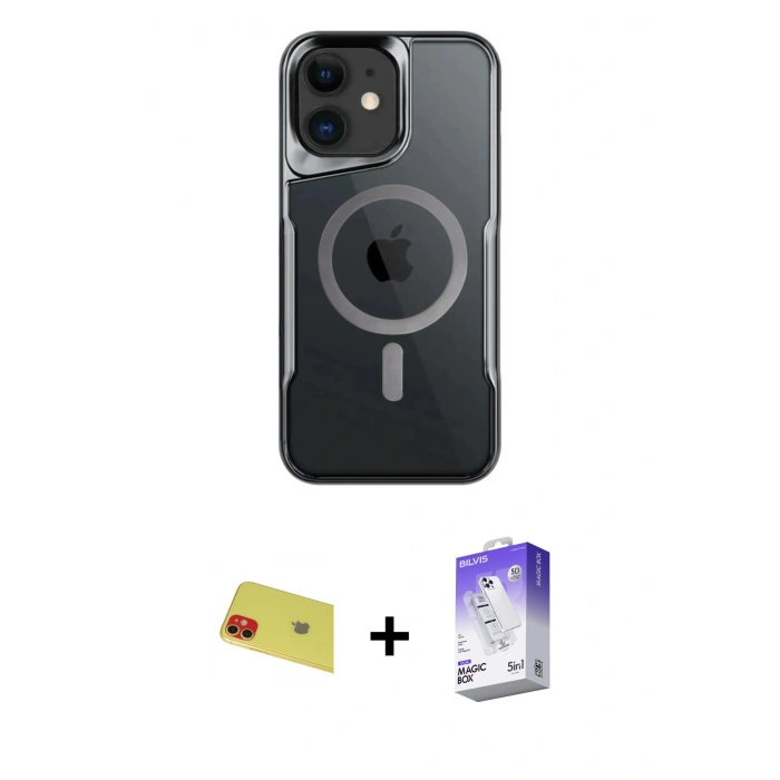 MARSİLYAN™- iPhone 11 Kılıf Yadigar Klasik Özel Seri - Siyah Bilvis 5in1 3D Magic Cam Ekran Koruyucu + Rainbow Kamera Lens Koruma Cam - KI