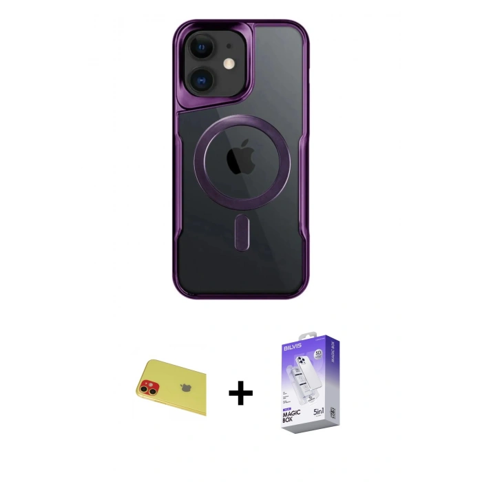MARSİLYAN™- iPhone 11 Kılıf Yadigar Klasik Özel Seri - Siyah Bilvis 5in1 3D Magic Cam Ekran Koruyucu + Rainbow Kamera Lens Koruma Cam - KI