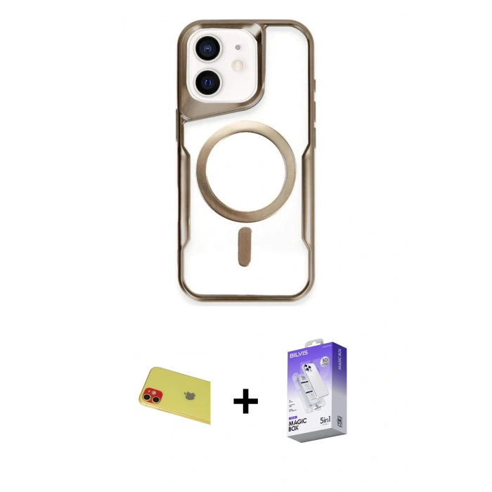 MARSİLYAN™- iPhone 11 Kılıf Yadigar Klasik Özel Seri - Siyah Bilvis 5in1 3D Magic Cam Ekran Koruyucu + Rainbow Kamera Lens Koruma Cam - KI
