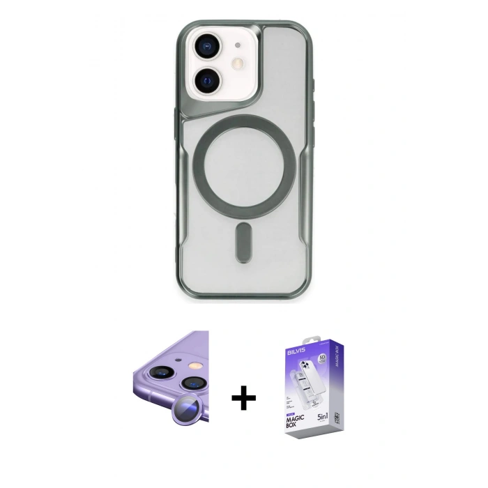 MARSİLYAN™- iPhone 11 Kılıf Yadigar Klasik Özel Seri - Siyah Bilvis 5in1 3D Magic Cam Ekran Koruyucu + Raze Metal Kamera Lens - MR