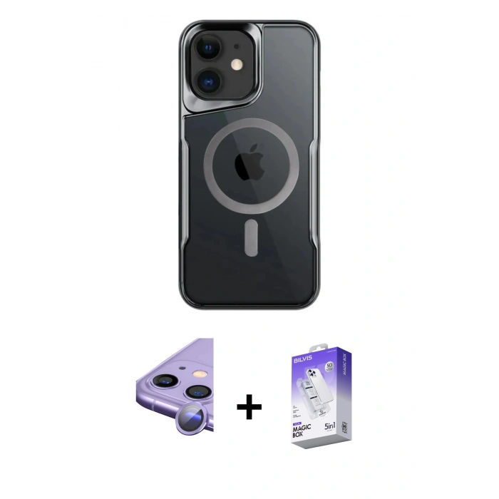 MARSİLYAN™- iPhone 11 Kılıf Yadigar Klasik Özel Seri - Siyah Bilvis 5in1 3D Magic Cam Ekran Koruyucu + Raze Metal Kamera Lens - MR