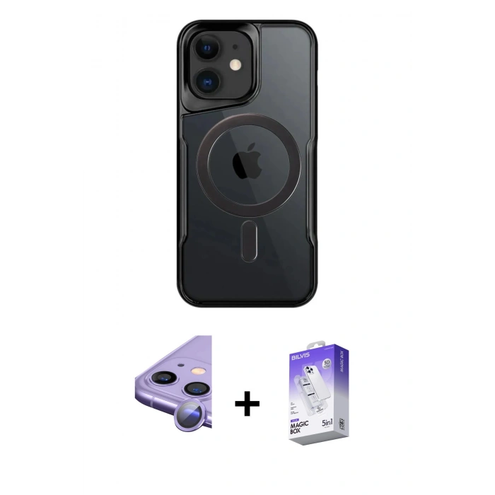 MARSİLYAN™- iPhone 11 Kılıf Yadigar Klasik Özel Seri - Siyah Bilvis 5in1 3D Magic Cam Ekran Koruyucu + Raze Metal Kamera Lens - MR
