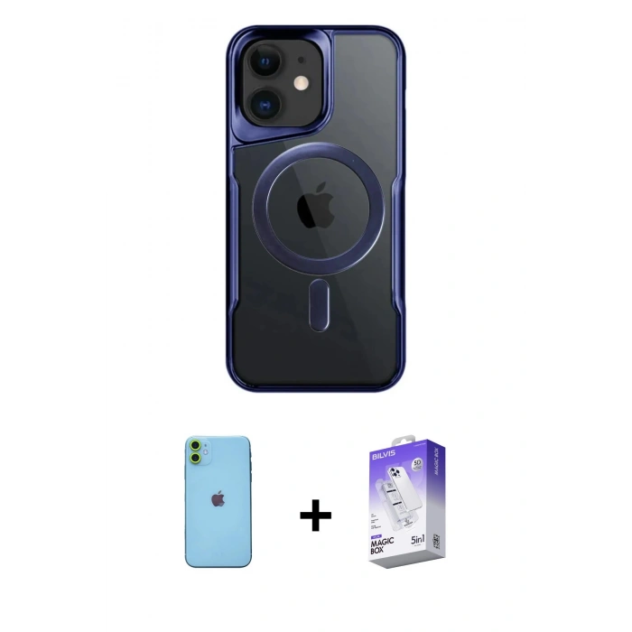 MARSİLYAN™- iPhone 11 Kılıf Yadigar Klasik Özel Seri - Siyah Bilvis 5in1 3D Magic Cam Ekran Koruyucu + Neon Fosforlu Kamera Lens - YL
