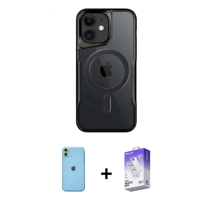 MARSİLYAN™- iPhone 11 Kılıf Yadigar Klasik Özel Seri - Siyah Bilvis 5in1 3D Magic Cam Ekran Koruyucu + Neon Fosforlu Kamera Lens - YL