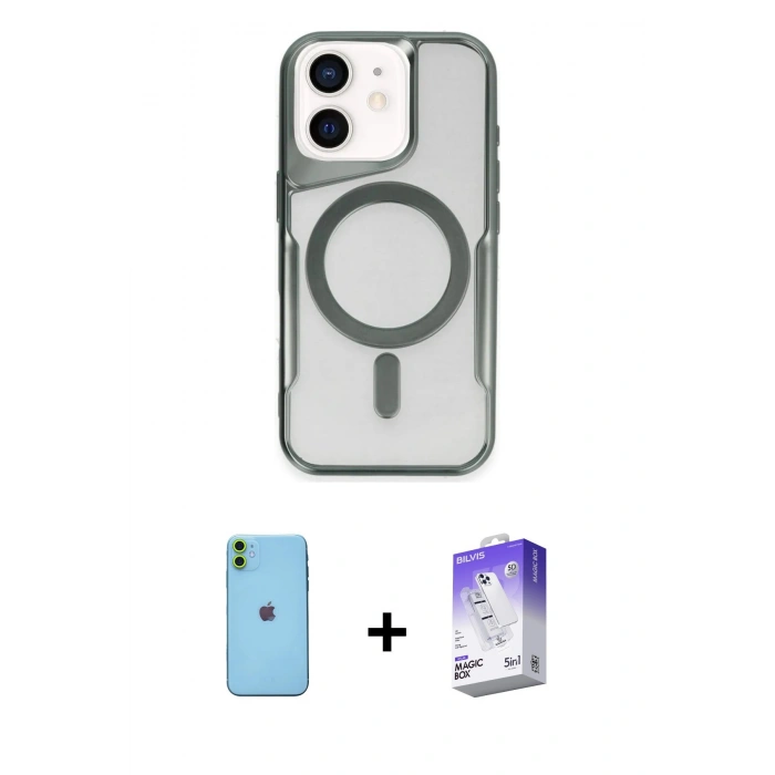 MARSİLYAN™- iPhone 11 Kılıf Yadigar Klasik Özel Seri - Siyah Bilvis 5in1 3D Magic Cam Ekran Koruyucu + Neon Fosforlu Kamera Lens - YL