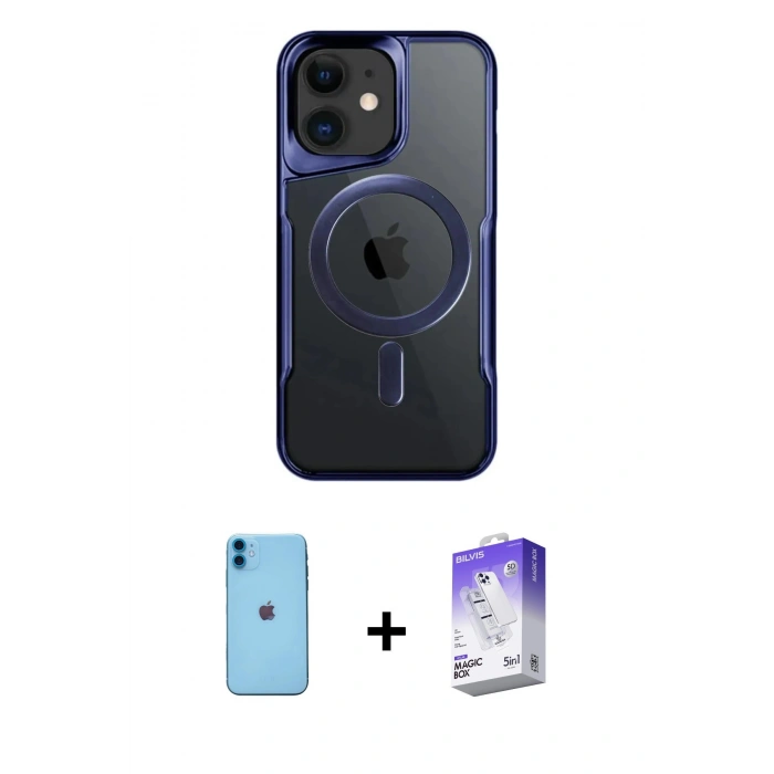 MARSİLYAN™- iPhone 11 Kılıf Yadigar Klasik Özel Seri - Siyah Bilvis 5in1 3D Magic Cam Ekran Koruyucu + Neon Fosforlu Kamera Lens - MI