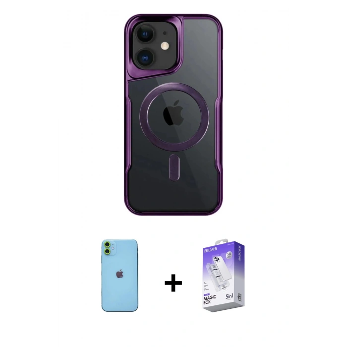 MARSİLYAN™- iPhone 11 Kılıf Yadigar Klasik Özel Seri - Siyah Bilvis 5in1 3D Magic Cam Ekran Koruyucu + Neon Fosforlu Kamera Lens - YL