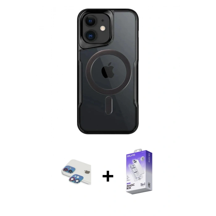 MARSİLYAN™- iPhone 11 Kılıf Yadigar Klasik Özel Seri - Siyah Bilvis 5in1 3D Magic Cam Ekran Koruyucu + Pers Alüminyum Kamera Lens - GI