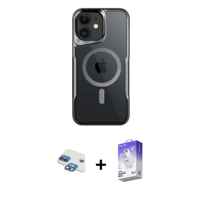 MARSİLYAN™- iPhone 11 Kılıf Yadigar Klasik Özel Seri - Siyah Bilvis 5in1 3D Magic Cam Ekran Koruyucu + Pers Alüminyum Kamera Lens - GI