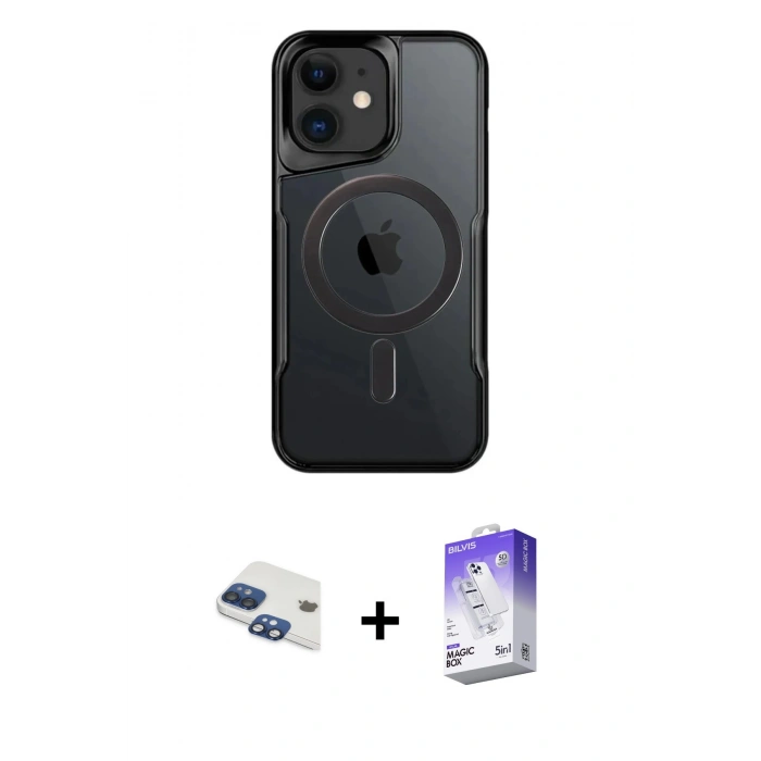 MARSİLYAN™- iPhone 11 Kılıf Yadigar Klasik Özel Seri - Siyah Bilvis 5in1 3D Magic Cam Ekran Koruyucu + Pers Alüminyum Kamera Lens - LT