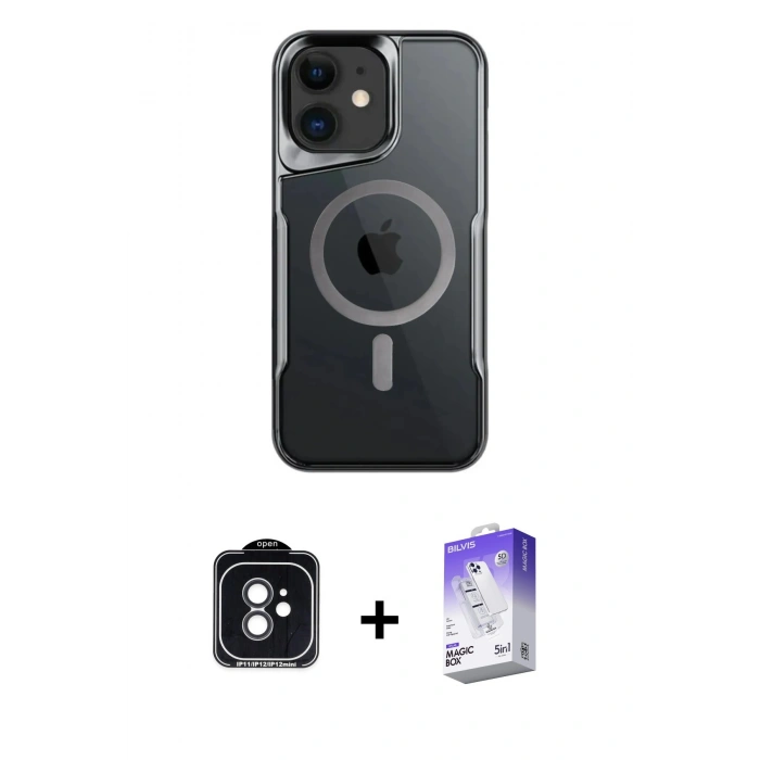 MARSİLYAN™- iPhone 11 Kılıf Yadigar Klasik Özel Seri - Siyah Bilvis 5in1 3D Magic Cam Ekran Koruyucu + PVD Metal Kamera Lens - SH