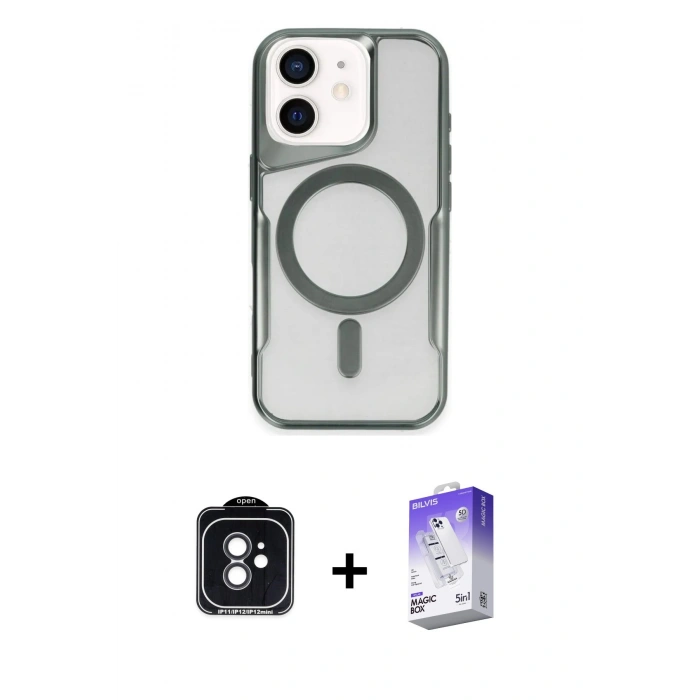 MARSİLYAN™- iPhone 11 Kılıf Yadigar Klasik Özel Seri - Siyah Bilvis 5in1 3D Magic Cam Ekran Koruyucu + PVD Metal Kamera Lens - SH
