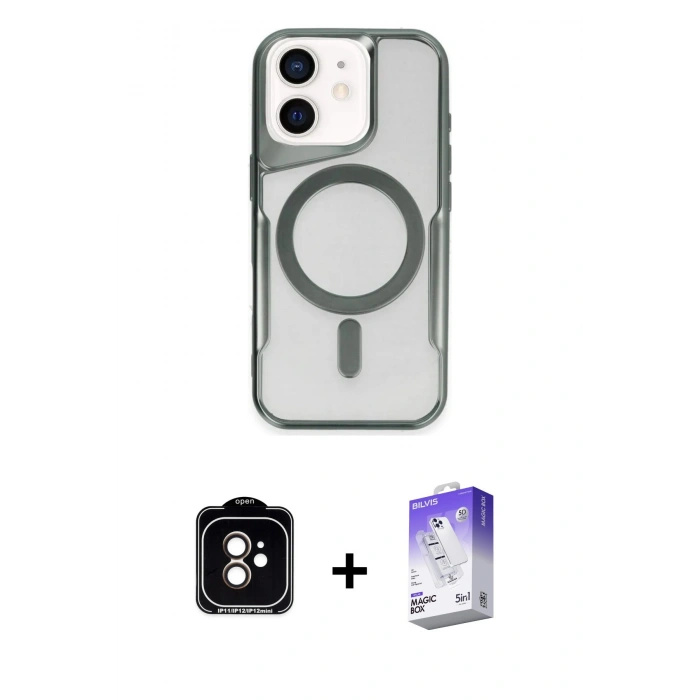 MARSİLYAN™- iPhone 11 Kılıf Yadigar Klasik Özel Seri - Siyah Bilvis 5in1 3D Magic Cam Ekran Koruyucu + PVD Metal Kamera Lens - TU