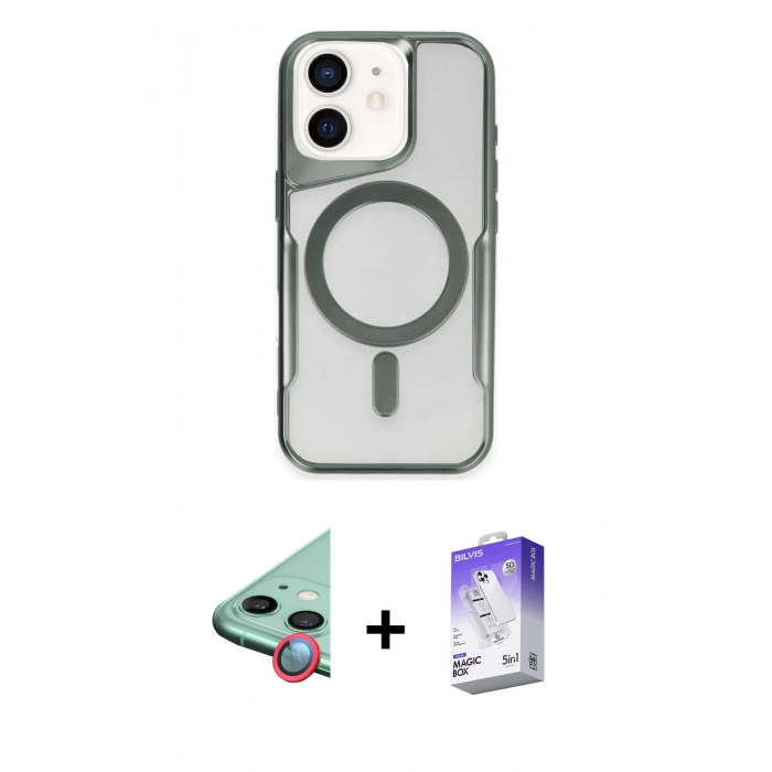 MARSİLYAN™- iPhone 11 Kılıf Yadigar Klasik Özel Seri - Siyah Bilvis 5in1 3D Magic Cam Ekran Koruyucu + Raze Metal Kamera Lens - KI