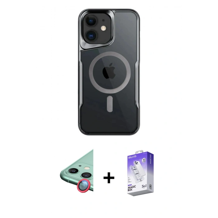 MARSİLYAN™- iPhone 11 Kılıf Yadigar Klasik Özel Seri - Siyah Bilvis 5in1 3D Magic Cam Ekran Koruyucu + Raze Metal Kamera Lens - KI