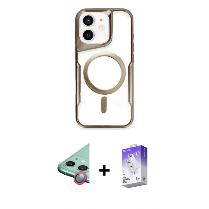 MARSİLYAN™- iPhone 11 Kılıf Yadigar Klasik Özel Seri - Siyah Bilvis 5in1 3D Magic Cam Ekran Koruyucu + Raze Metal Kamera Lens - KI