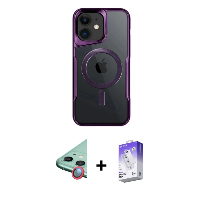 MARSİLYAN™- iPhone 11 Kılıf Yadigar Klasik Özel Seri - Siyah Bilvis 5in1 3D Magic Cam Ekran Koruyucu + Raze Metal Kamera Lens - KI