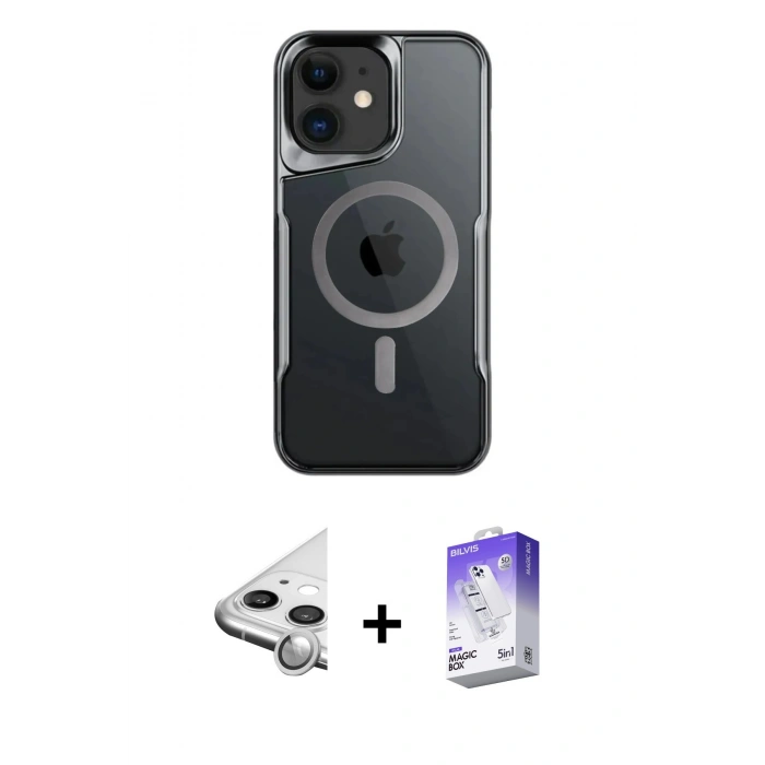 MARSİLYAN™- iPhone 11 Kılıf Yadigar Klasik Özel Seri - Siyah Bilvis 5in1 3D Magic Cam Ekran Koruyucu + Raze Metal Kamera Lens - GS