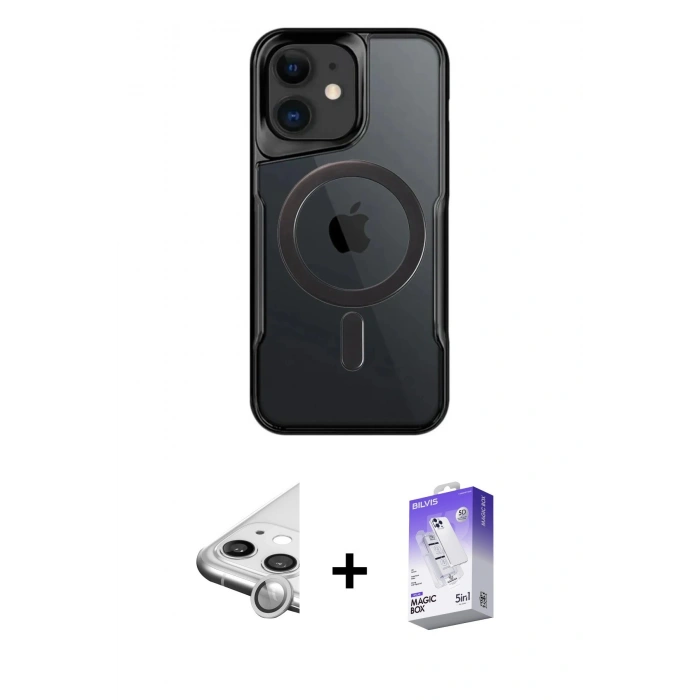 MARSİLYAN™- iPhone 11 Kılıf Yadigar Klasik Özel Seri - Siyah Bilvis 5in1 3D Magic Cam Ekran Koruyucu + Raze Metal Kamera Lens - GS
