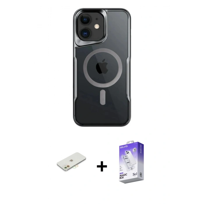 MARSİLYAN™- iPhone 11 Kılıf Yadigar Klasik Özel Seri - Siyah Bilvis 5in1 3D Magic Cam Ekran Koruyucu + Renkli Kamera Lens Koruma Cam - TU