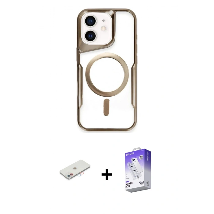 MARSİLYAN™- iPhone 11 Kılıf Yadigar Klasik Özel Seri - Siyah Bilvis 5in1 3D Magic Cam Ekran Koruyucu + Renkli Kamera Lens Koruma Cam - PE