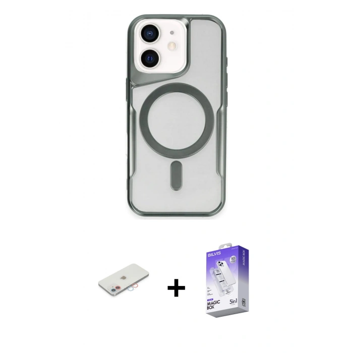 MARSİLYAN™- iPhone 11 Kılıf Yadigar Klasik Özel Seri - Siyah Bilvis 5in1 3D Magic Cam Ekran Koruyucu + Renkli Kamera Lens Koruma Cam - PE