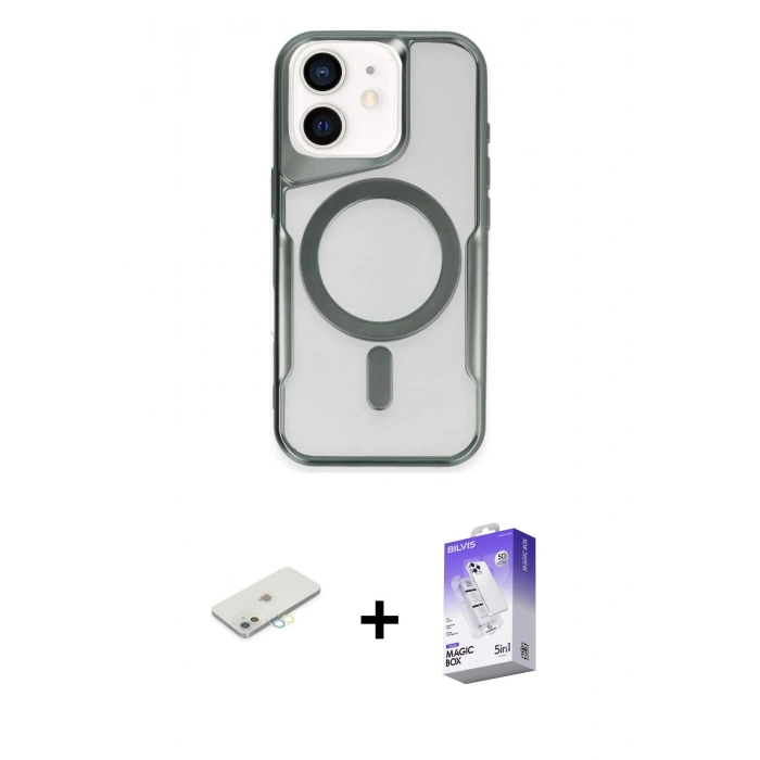 MARSİLYAN™- iPhone 11 Kılıf Yadigar Klasik Özel Seri - Siyah Bilvis 5in1 3D Magic Cam Ekran Koruyucu + Renkli Kamera Lens Koruma Cam - SI
