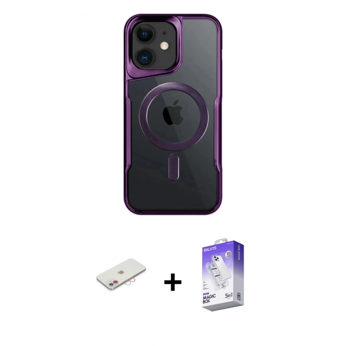 MARSİLYAN™- iPhone 11 Kılıf Yadigar Klasik Özel Seri - Siyah Bilvis 5in1 3D Magic Cam Ekran Koruyucu + Renkli Kamera Lens Koruma Cam - PE