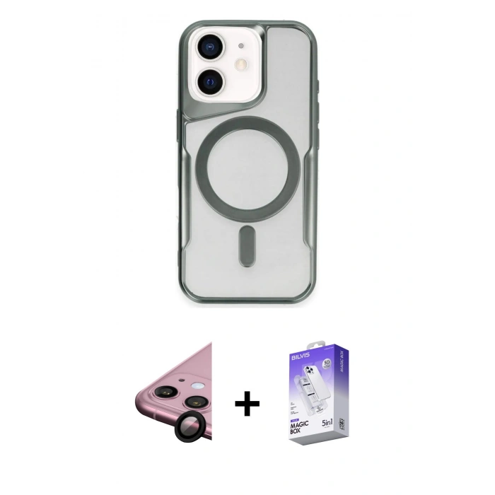 MARSİLYAN™- iPhone 11 Kılıf Yadigar Klasik Özel Seri - Siyah Bilvis 5in1 3D Magic Cam Ekran Koruyucu + Raze Metal Kamera Lens - SH