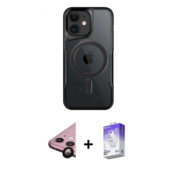 MARSİLYAN™- iPhone 11 Kılıf Yadigar Klasik Özel Seri - Siyah Bilvis 5in1 3D Magic Cam Ekran Koruyucu + Raze Metal Kamera Lens - SH
