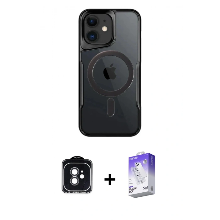 MARSİLYAN™- iPhone 11 Kılıf Yadigar Klasik Özel Seri - Siyah Bilvis 5in1 3D Magic Cam Ekran Koruyucu + Siyah PVD Metal Kamera Lens