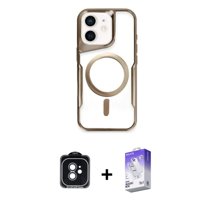 MARSİLYAN™- iPhone 11 Kılıf Yadigar Klasik Özel Seri - Siyah Bilvis 5in1 3D Magic Cam Ekran Koruyucu + Siyah PVD Metal Kamera Lens