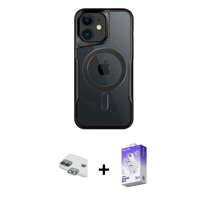 MARSİLYAN™- iPhone 11 Kılıf Yadigar Klasik Özel Seri - Siyah Bilvis 5in1 3D Magic Cam Ekran Koruyucu + Pers Alüminyum Kamera Lens - YL