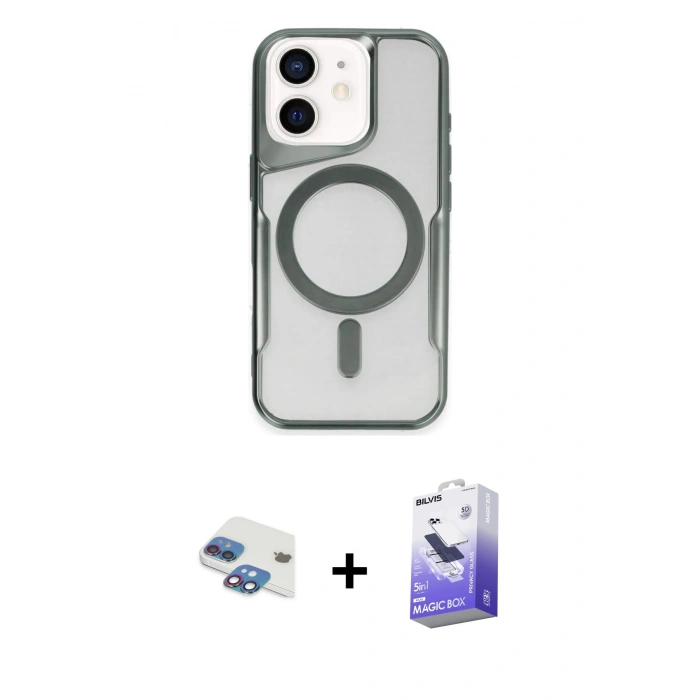 MARSİLYAN™- iPhone 11 Kılıf Yadigar Klasik Özel Seri - Siyah Bilvis 5in1 5D Magic Hayalet Cam Ekran Koruyucu + Pers Alüminyum Kamera Lens - GI