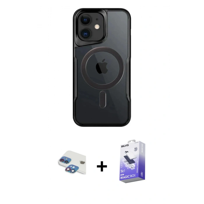 MARSİLYAN™- iPhone 11 Kılıf Yadigar Klasik Özel Seri - Siyah Bilvis 5in1 5D Magic Hayalet Cam Ekran Koruyucu + Pers Alüminyum Kamera Lens - GI