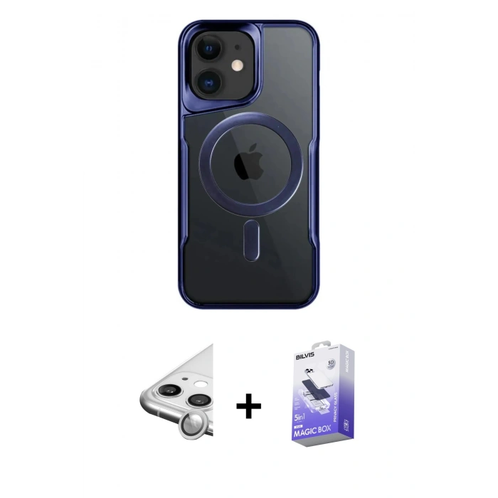MARSİLYAN™- iPhone 11 Kılıf Yadigar Klasik Özel Seri - Siyah Bilvis 5in1 5D Magic Hayalet Cam Ekran Koruyucu + Raze Metal Kamera Lens - GS