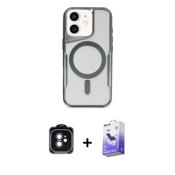 MARSİLYAN™- iPhone 11 Kılıf Yadigar Klasik Özel Seri - Siyah Bilvis 5in1 5D Magic Hayalet Cam Ekran Koruyucu + PVD Metal Kamera Lens - SH